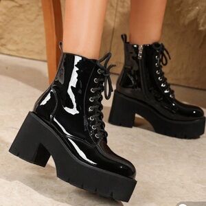 SHEIN Glossy Black Ankle Booties